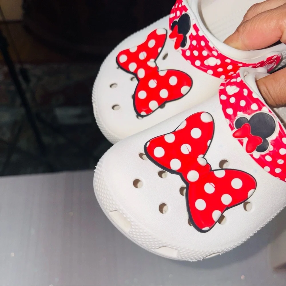 CROCS Red and White Polka Dot Bow Clogs